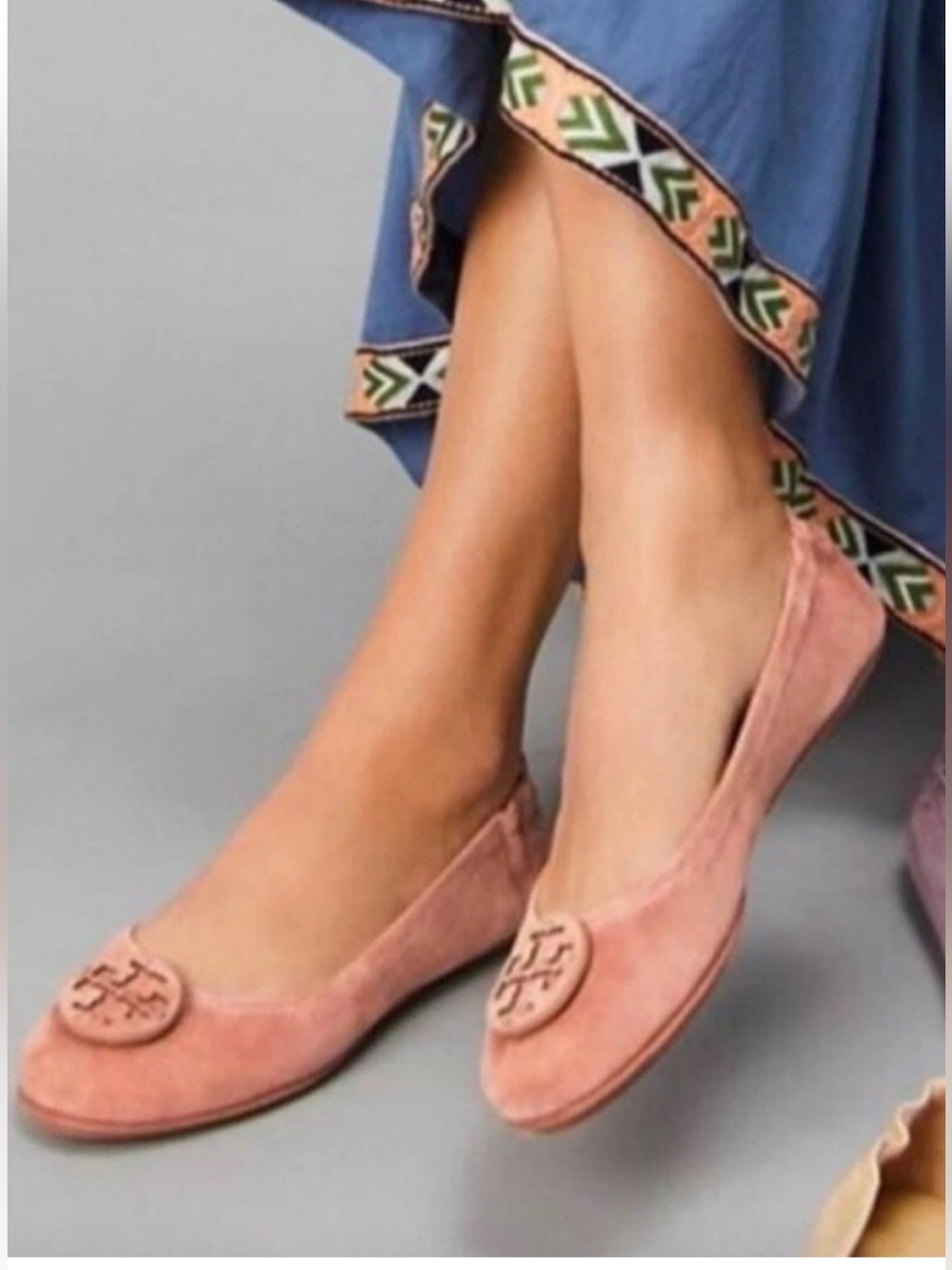 Tory Burch Minnie Suede travel Ballet Flats in dusty Rose 8.5